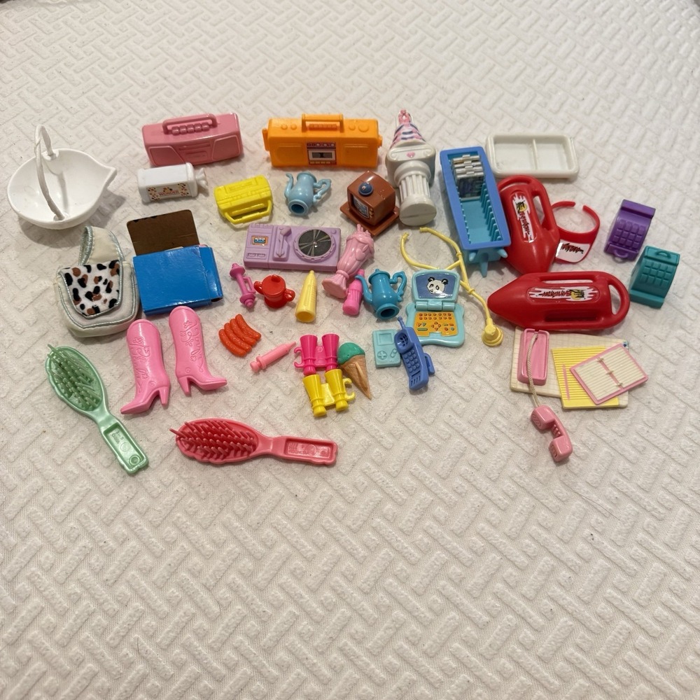Vintage Barbie Accessories Mega Lot Clothes Food Shoes 90s Boombox Boots Brushes